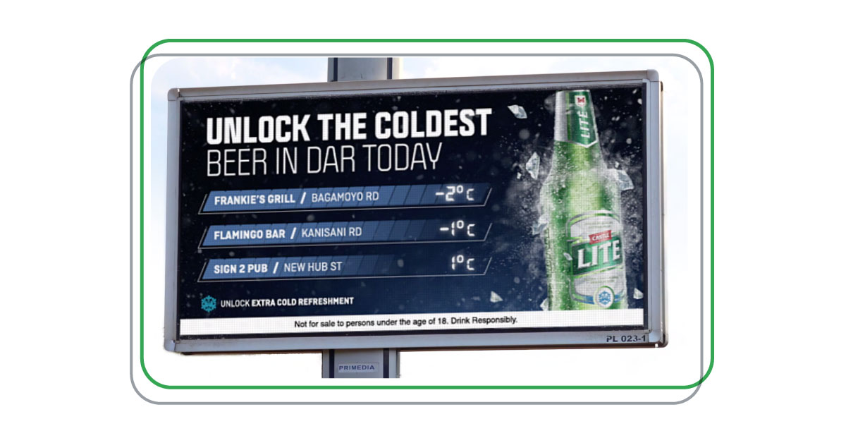 An image of a Castle Lite "Cold Tracker" campaign billboard