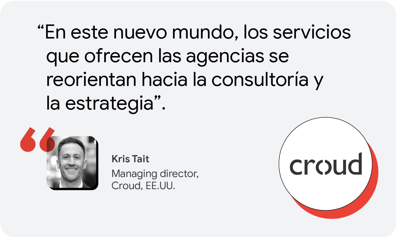 Kris Tais, Managing director, Croud, EE.UU. “En este nuevo mundo, los servicios que ofrecen las agencias se reorientan hacia la consultoría y la estrategia”.