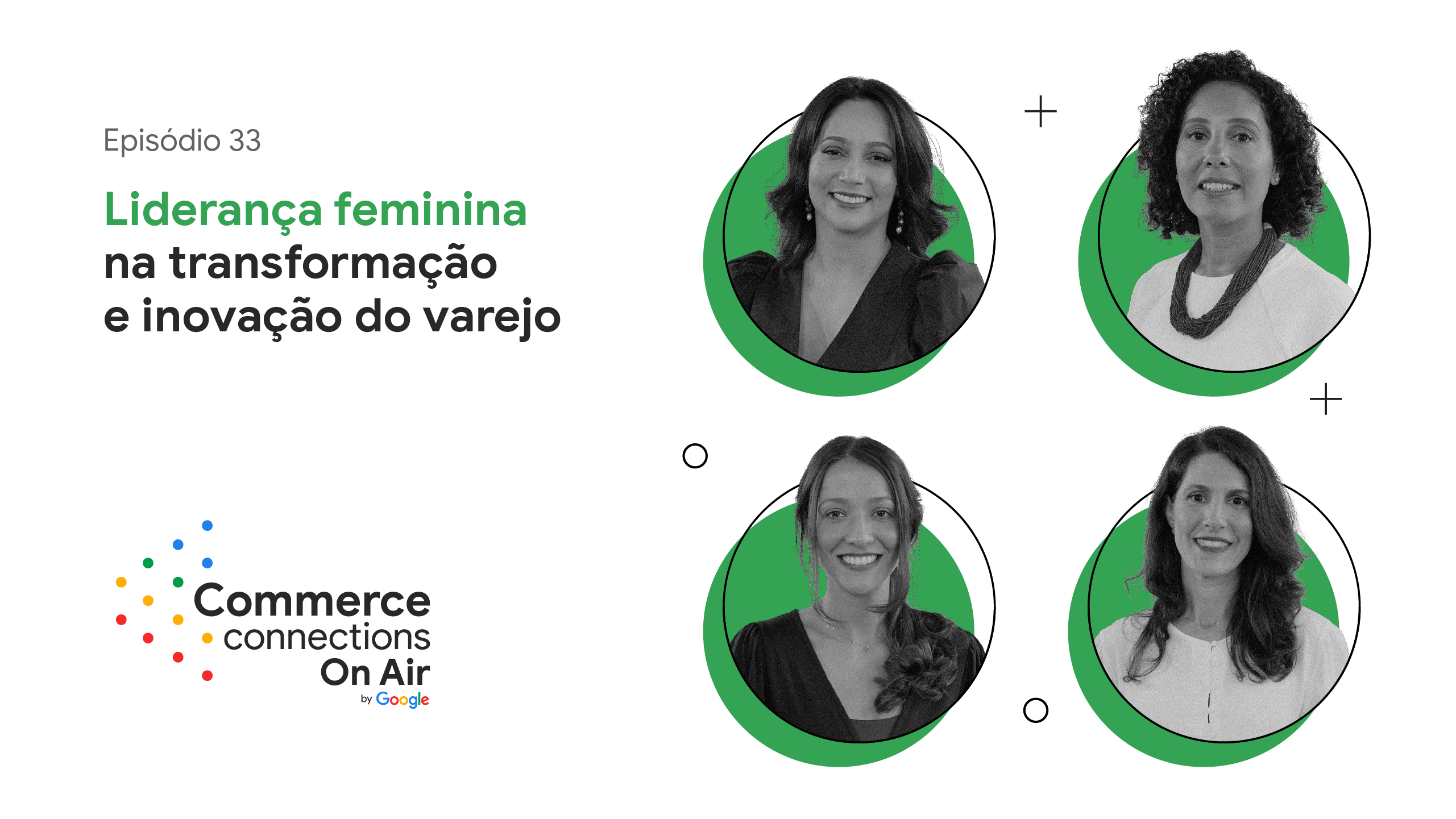 Episódio 33: Liderança feminina na transformação e inovação do varejo. Fotos de Mariane Morelli, Fernanda Doria, Julia Frigo, e Livia Masiero. Commerce Connections On Air.