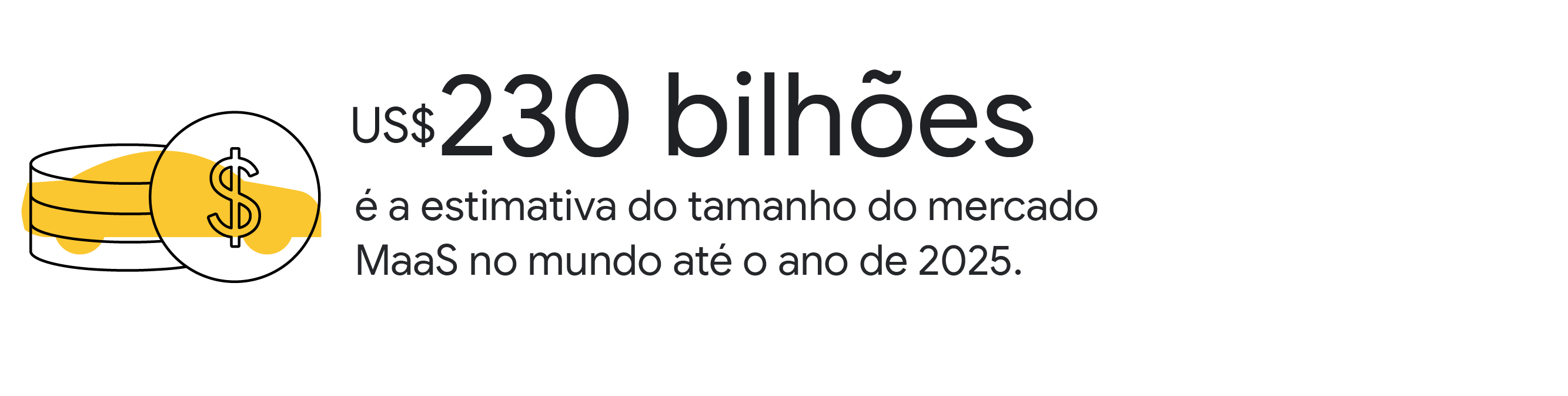 Moedas empilhadas com cifrão. US$ 230 bilhões é a estimativa do tamanho do mercado MaaS no mundo até o ano de 2025.