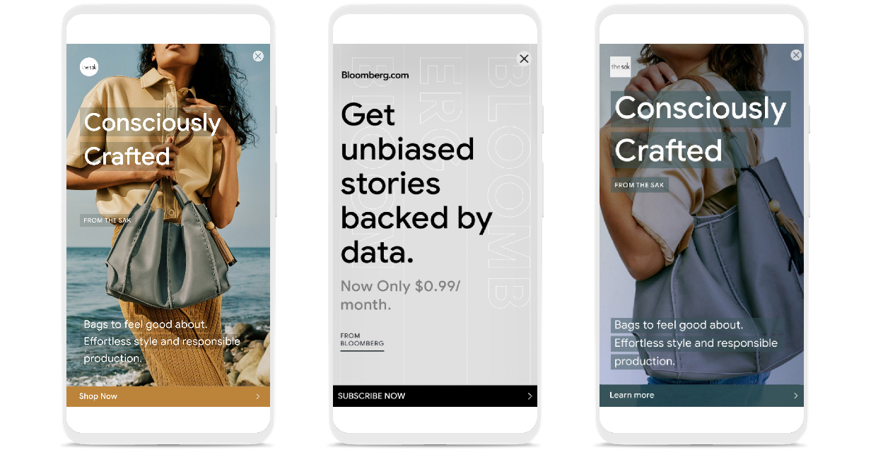 ตัวอย่างโฆษณา Responsive Display Ads ด้วยเลย์เอาต์โฆษณาแนวตั้งได้แบบเต็มหน้าจอบนโทรศัพท์มือถือ