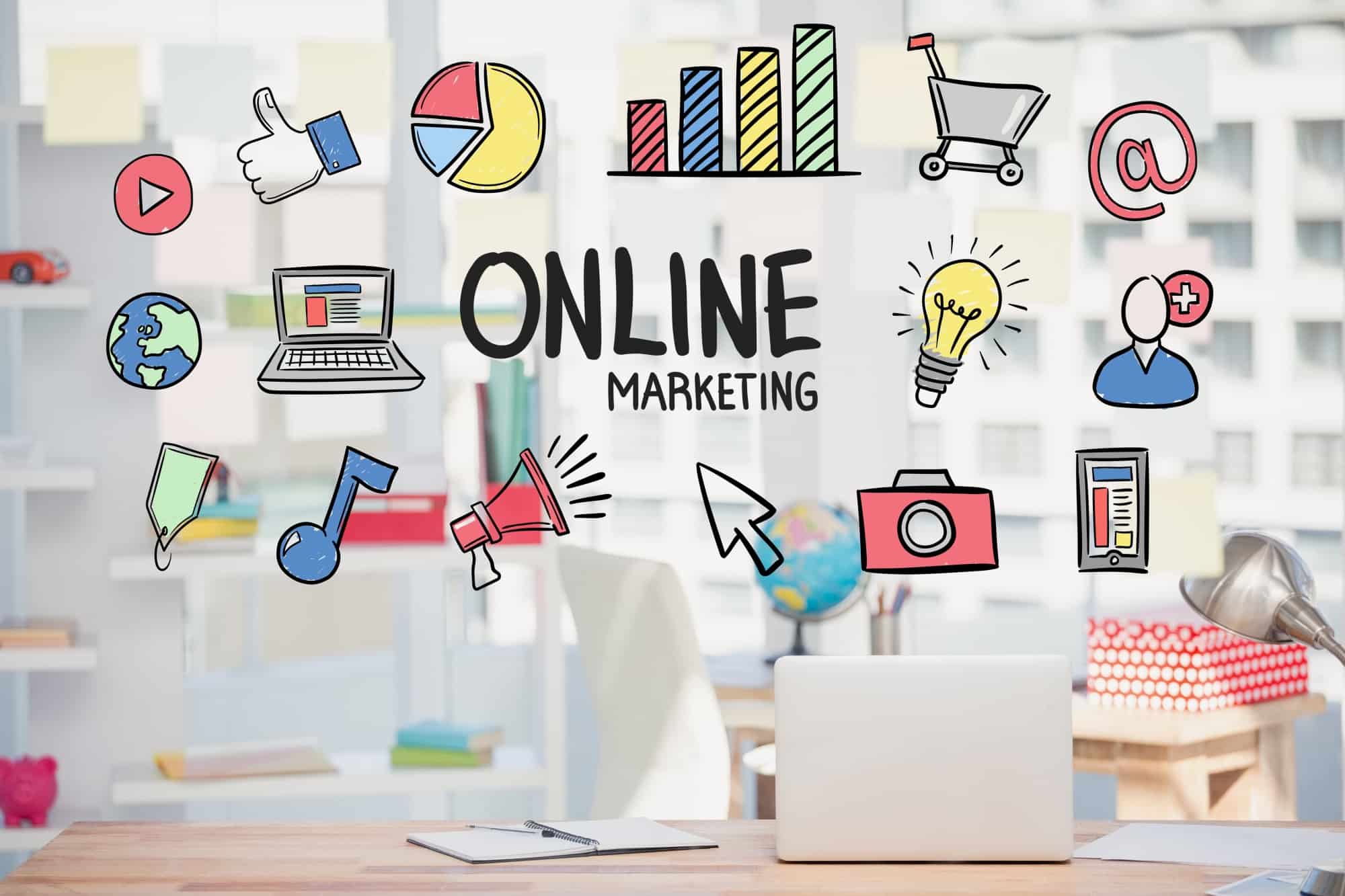 automatyzacja-marketingu-ktore-procesy-wdrozyc-jako-pierwsze Ekran z lejkiem sprzedażowym i ikonami e-mail marketingu symbolizujący automatyzację marketingu