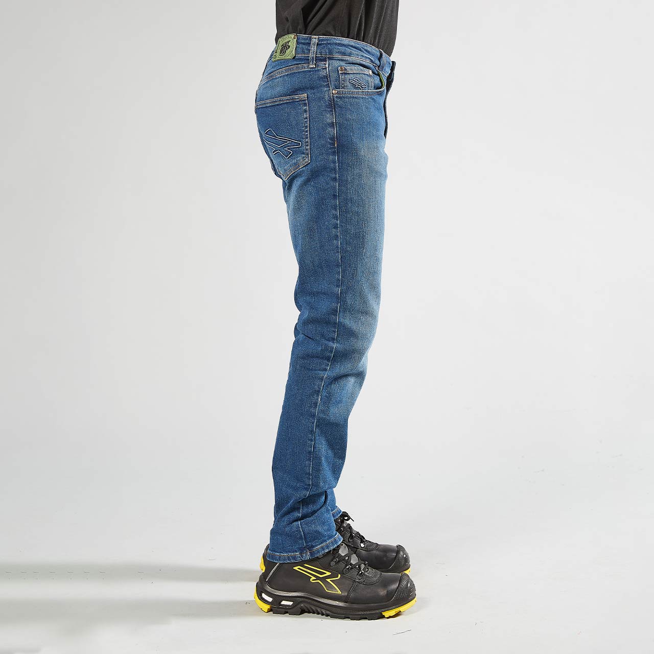 pantalone da lavoro upower modello romeo colore guado jeans indossato lato destro