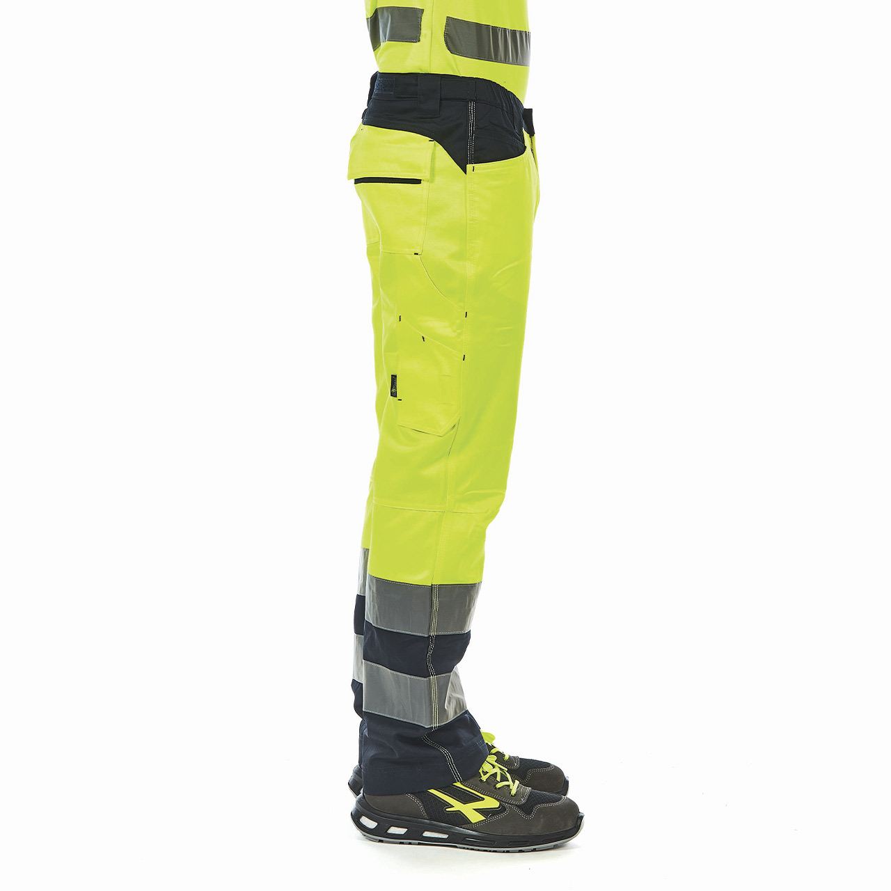 pantalone da lavoro upower modello radiant colore yellow fluo indossato lato destro