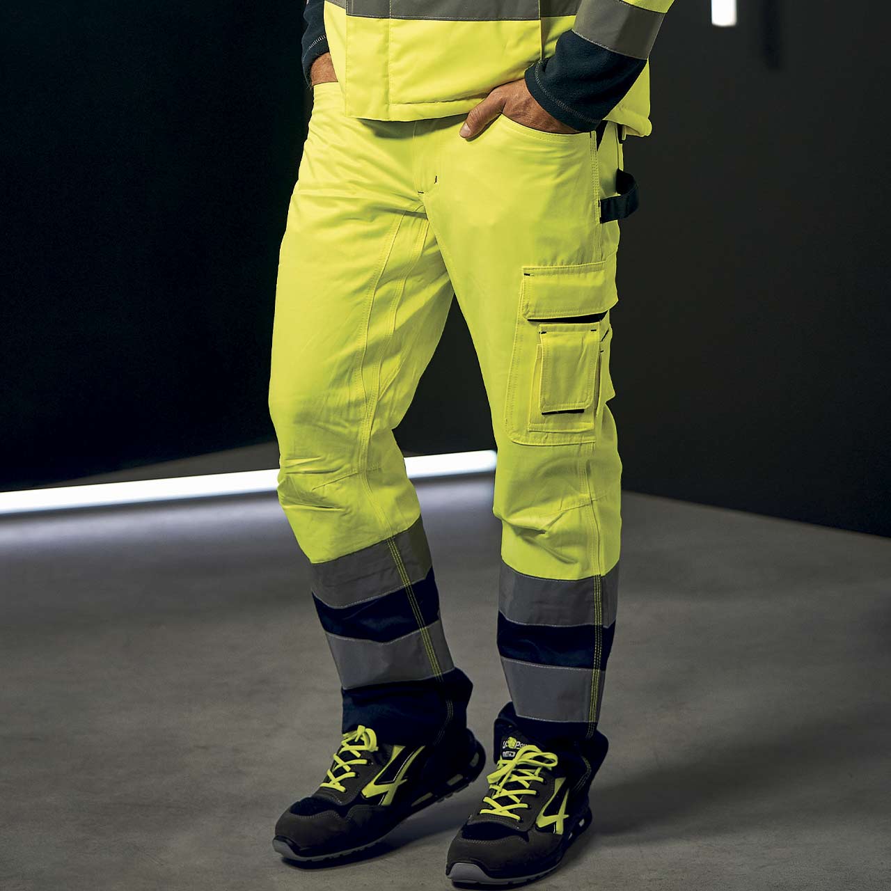 pantalone da lavoro upower modello radiant colore yellow fluo dettaglio tasca