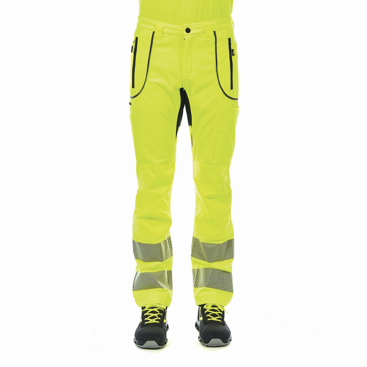 pantalone da lavoro upower modello ren colore yellow fluo indossato fronte