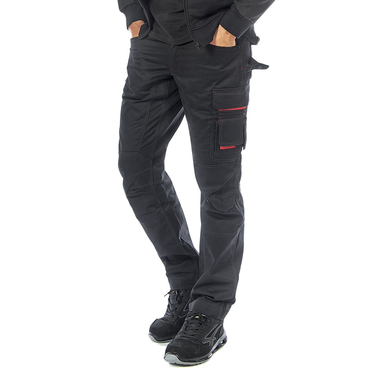 pantalone da lavoro upower modello smile colore black carbon indossato vista laterale sinistra