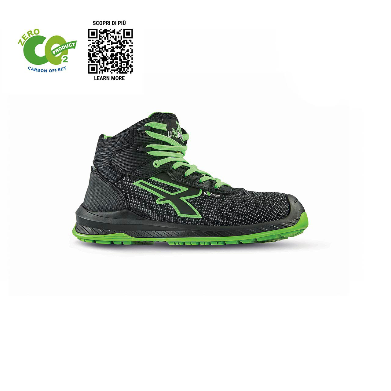 scarpa antinfortunistica upower modello lake uk linea red industry green vista laterale