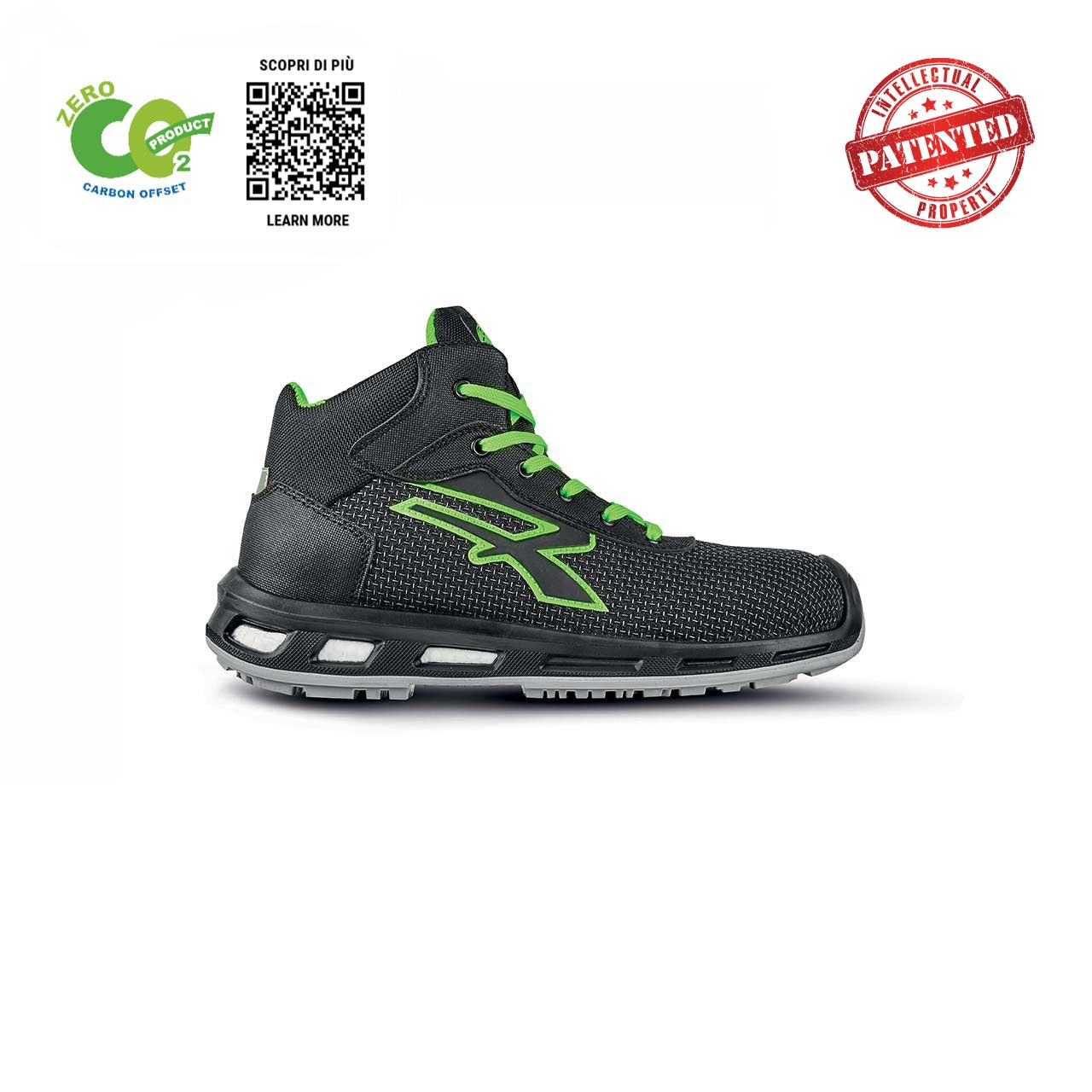 upower scarpa antinfortunistica modello ventura linea red industry green vista laterale