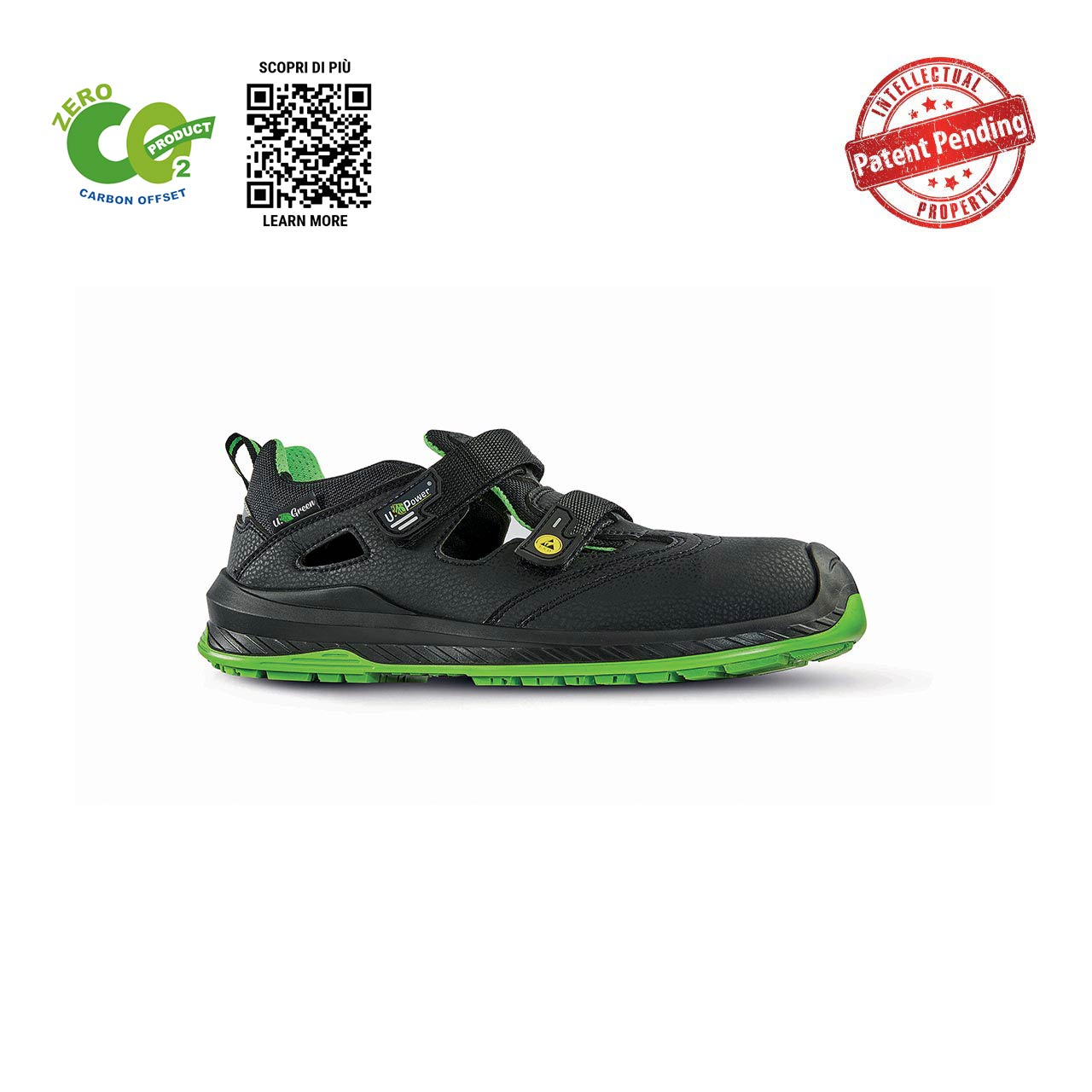 upower scarpa antinfortunistica modello brook linea red industry green vista laterale