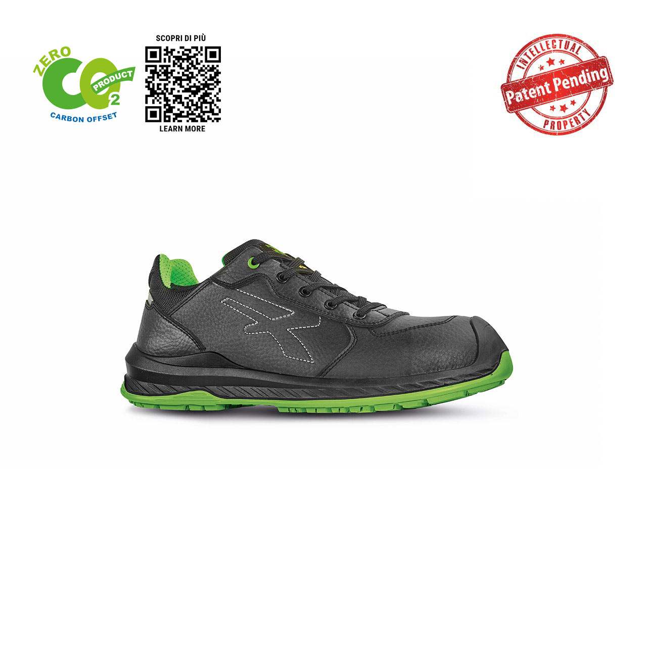scarpa antinfortunistica upower modello natural linea red industry green vista laterale