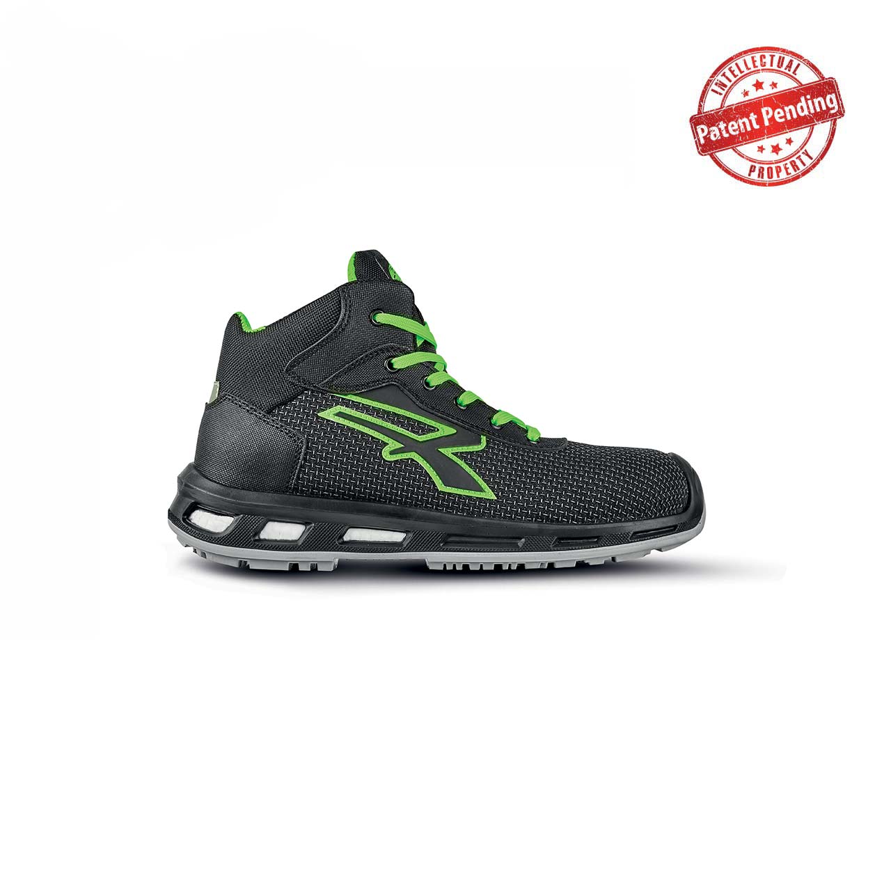upower scarpa antinfortunistica modello ventura linea red industry green vista laterale