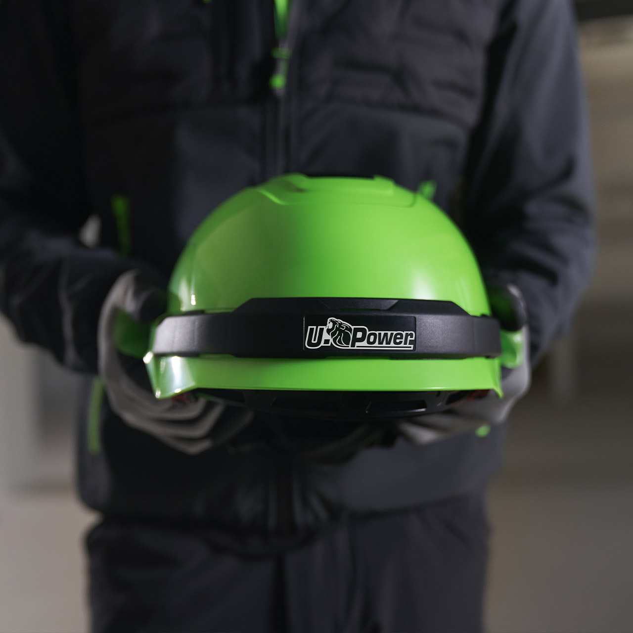 casco da lavoro upower modello antares colore verde fluo vista frontale