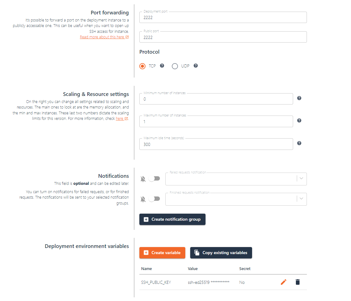 Port forwarding settings