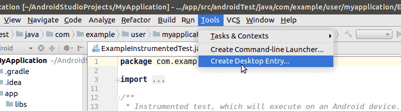 Create desktop entry for Ubuntu Android Studio