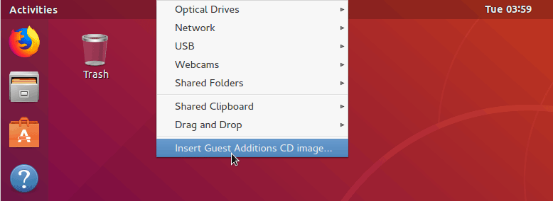 Insert Guest Additions CD image ubuntu 18