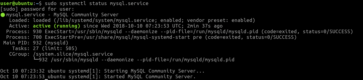 After the installation is done, run the systemctl command to check the server status.