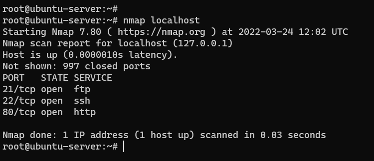 check open ports using nmap command