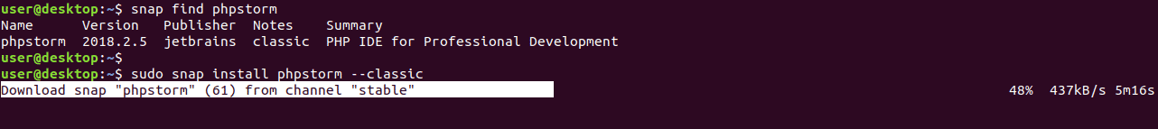 ubuntu snap install phpstorm