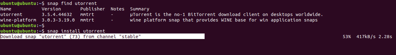 snap install utorrent ubuntu
