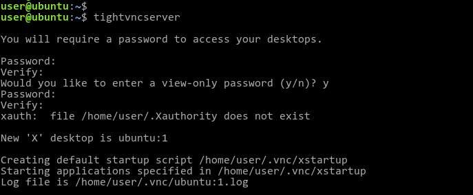 start a new VNC session by using the tightvncserver command