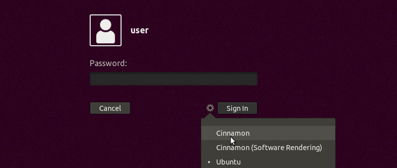 Log in to Ubuntu 18.04 Cinnamon Desktop