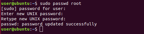 the passwd command will prompts you to enter a new password for the root account.