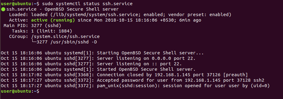 Ubuntu логи подключений по ssh