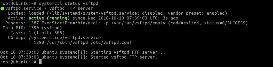 Start, Stop and restart FTP server on Ubuntu 18.04