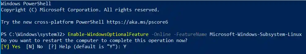 We need to enable the Windows subsystem for Linux Feature