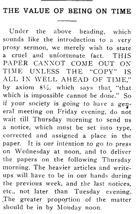 A 1918 editorial soliciting opinions.