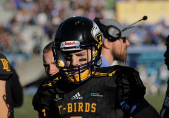 A UBC player during Saturday's game against Regina. Football