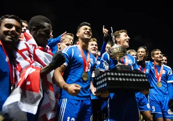 Mens soccer takes the Canada West trophy after a comeback win over Trinity.