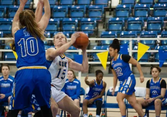 Maddison Penn eyes the basket.