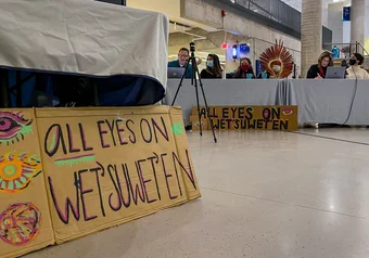 Climate emergency town hall Wet'suwet'en sign