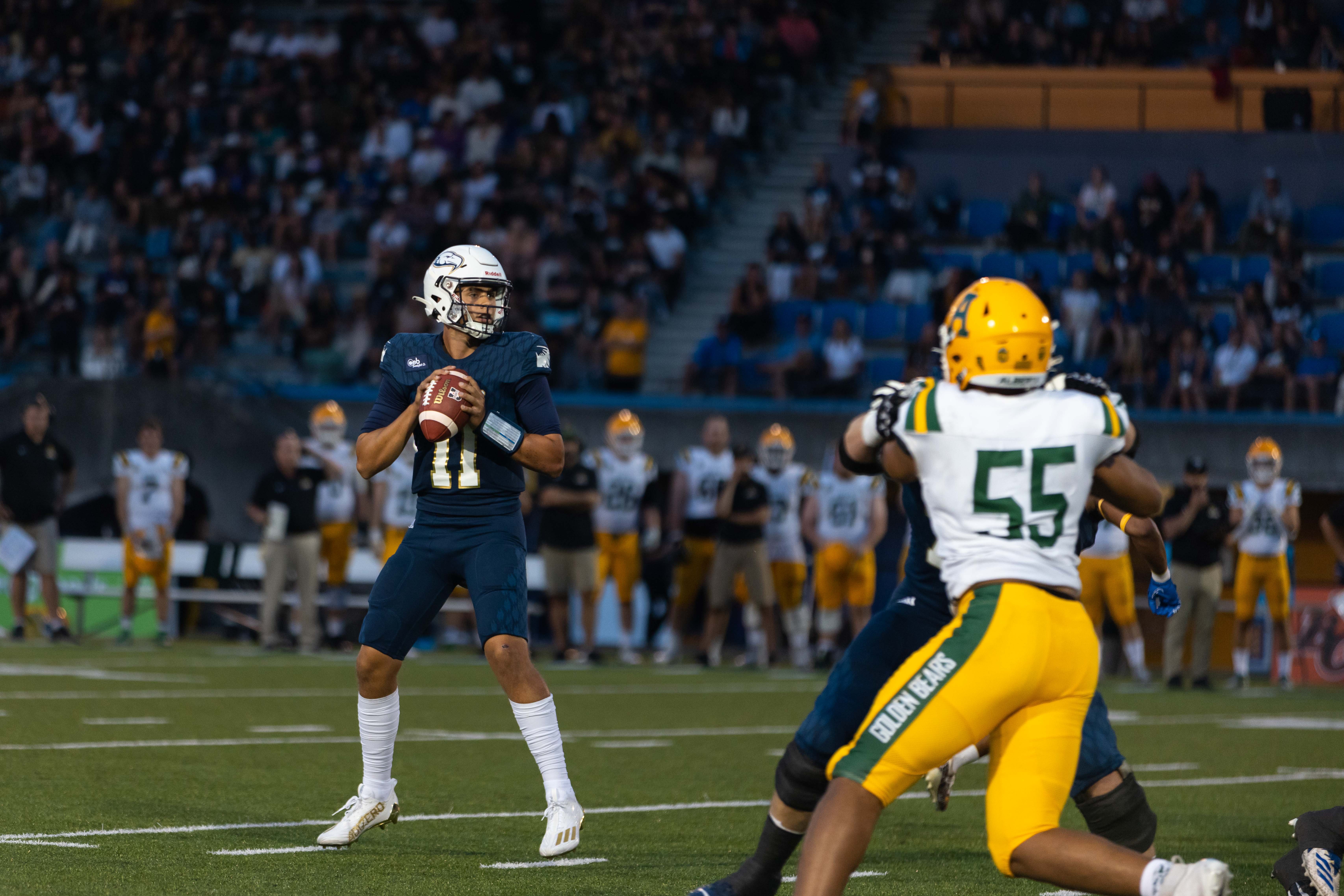 Gerrett Rooker looks for an open receiver.