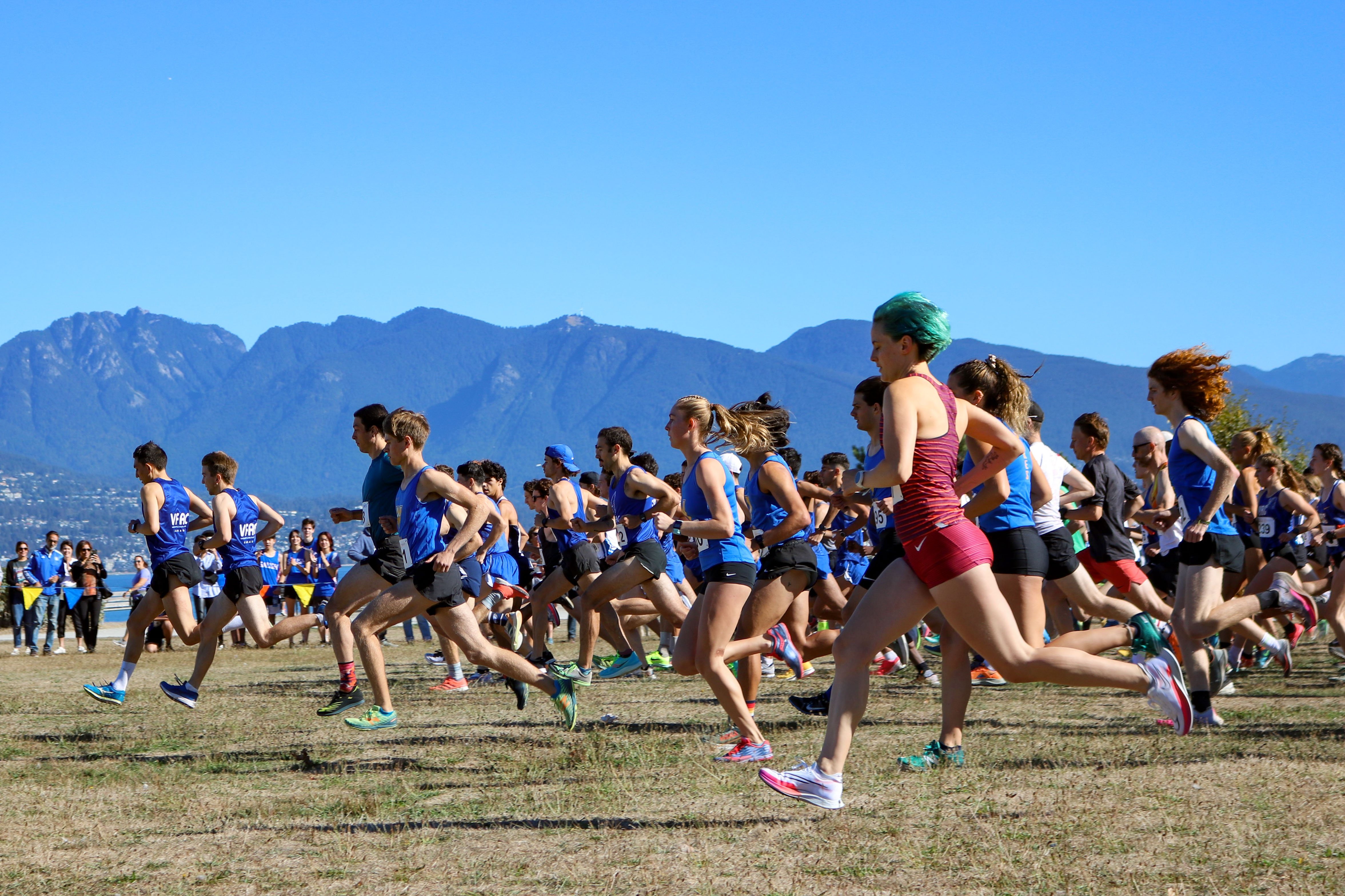 UBC cross country competes in the Vancouver Spirit Run at Jericho Beach.