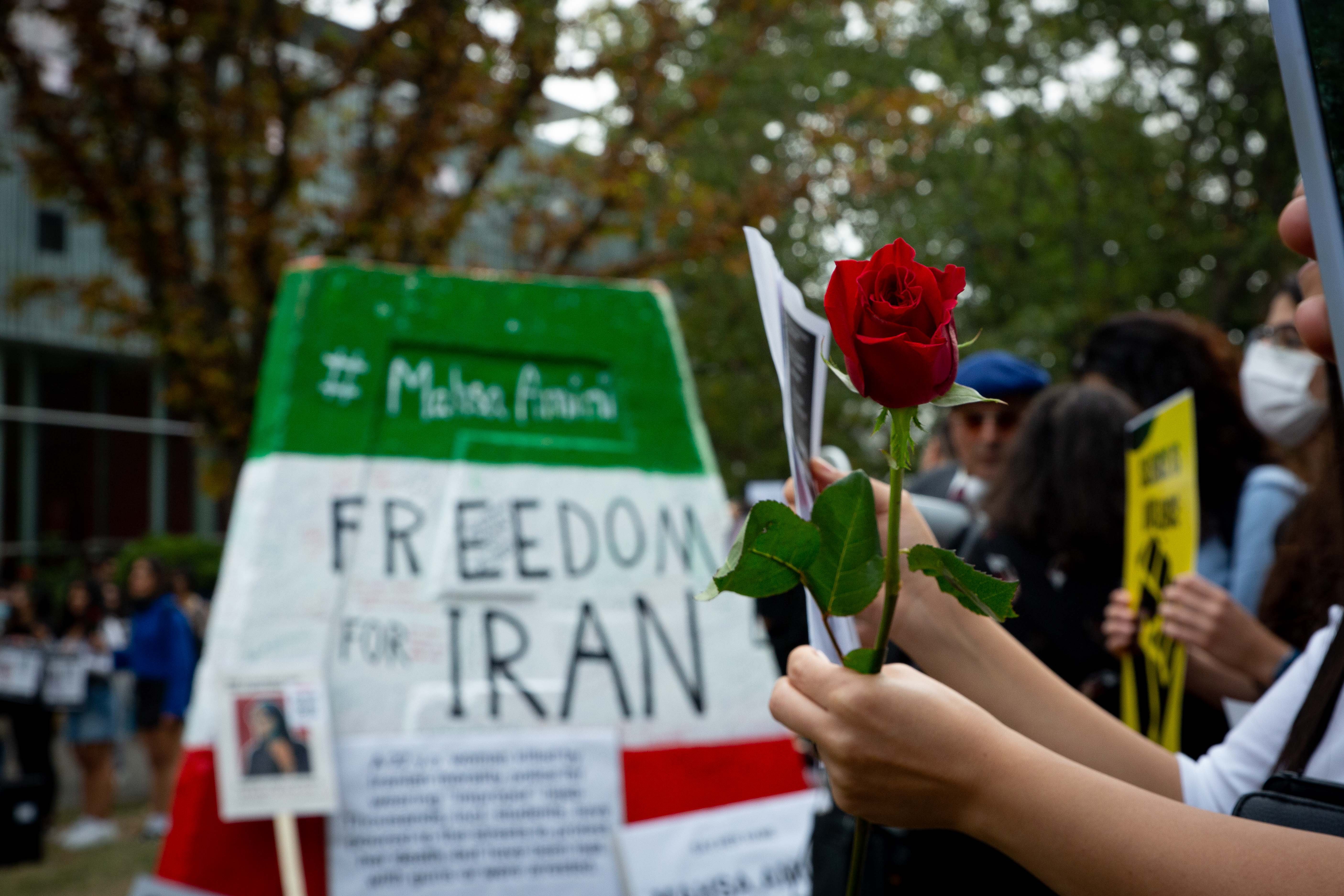 Roses were handed out to protestors as symbol of solidarity.