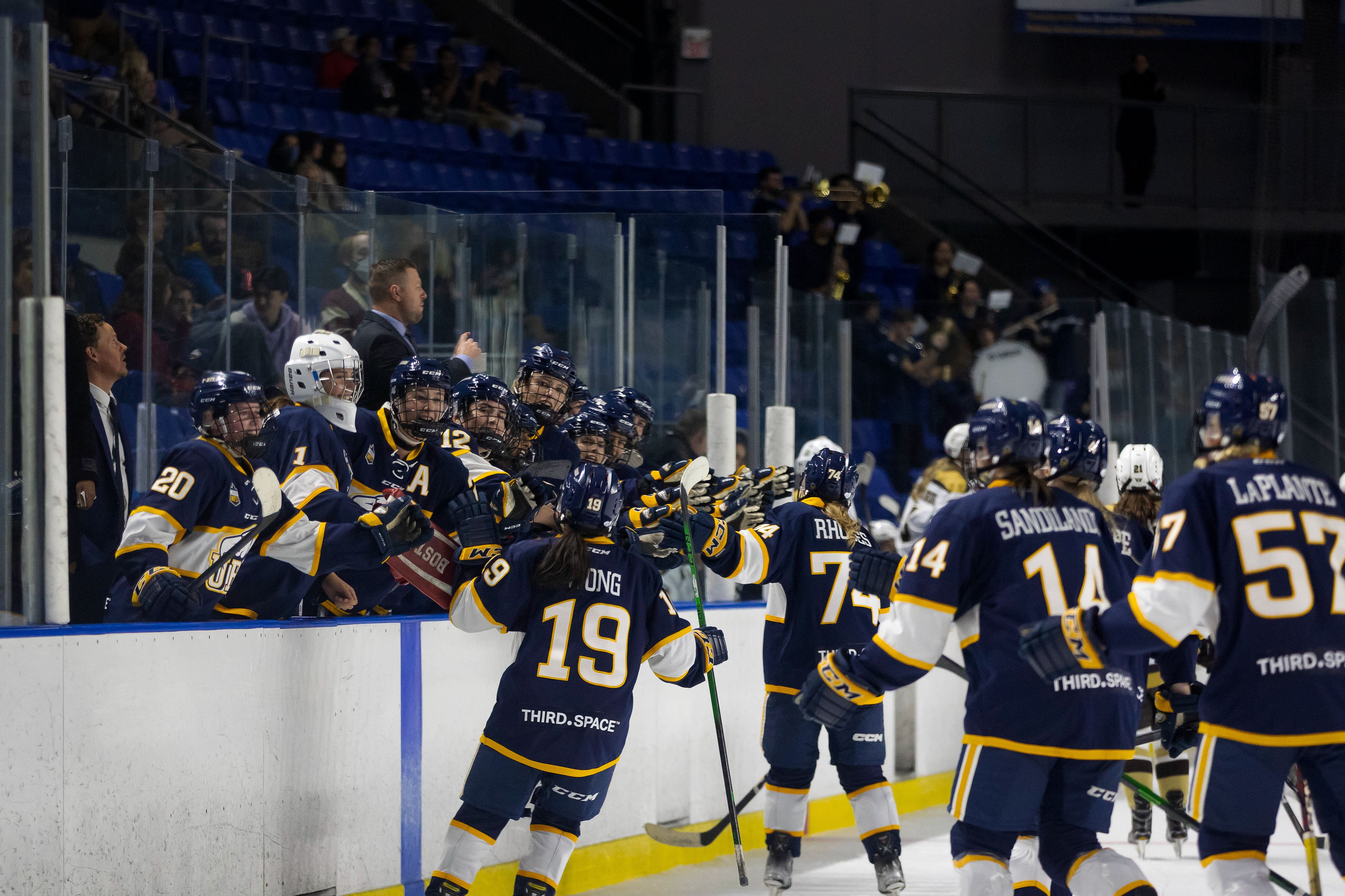 Number 74 Cassidy Rhodes celebrates after a goal.