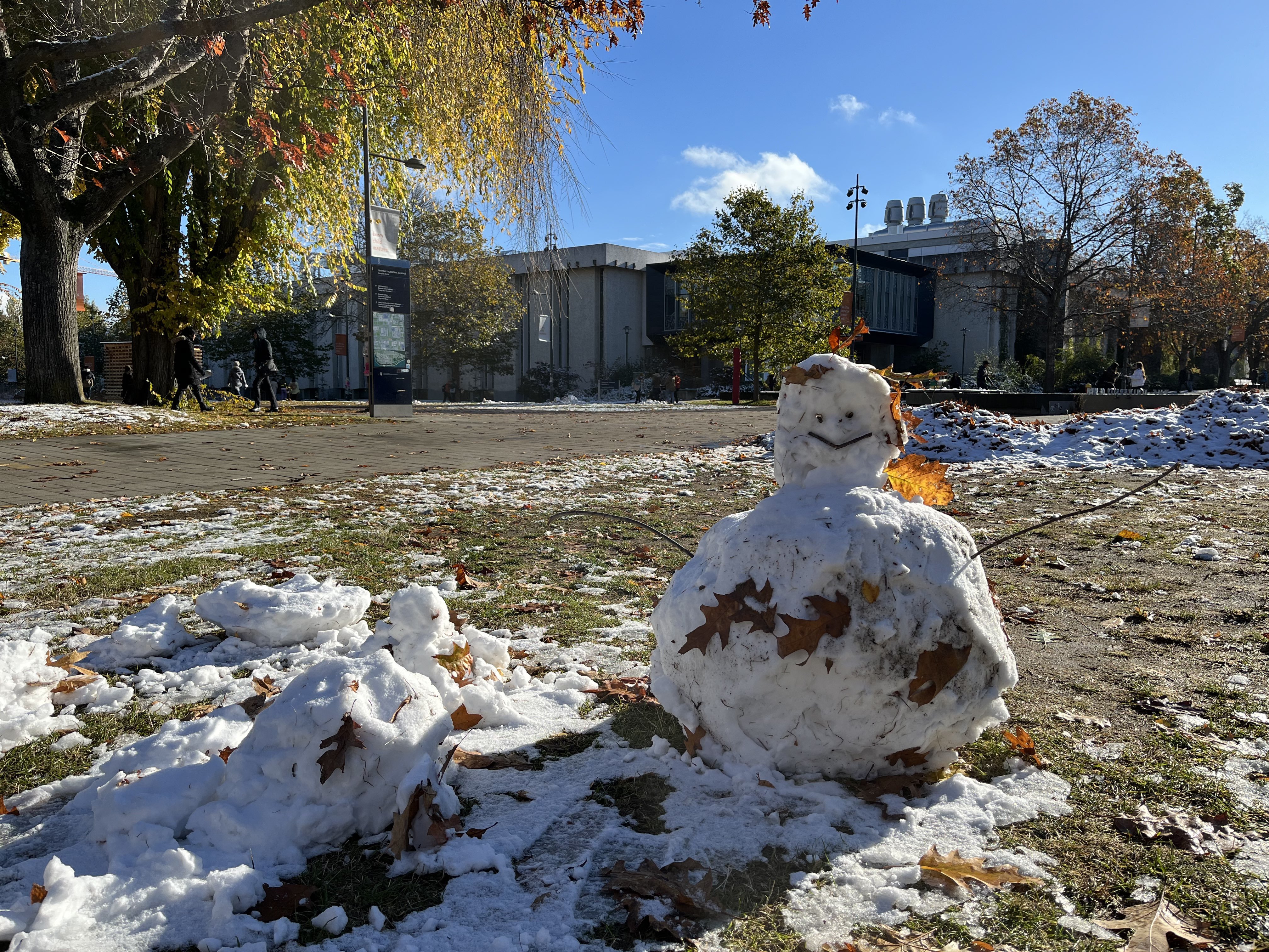 Snow people began to pop up around campus as soon the snowfall started Monday night.