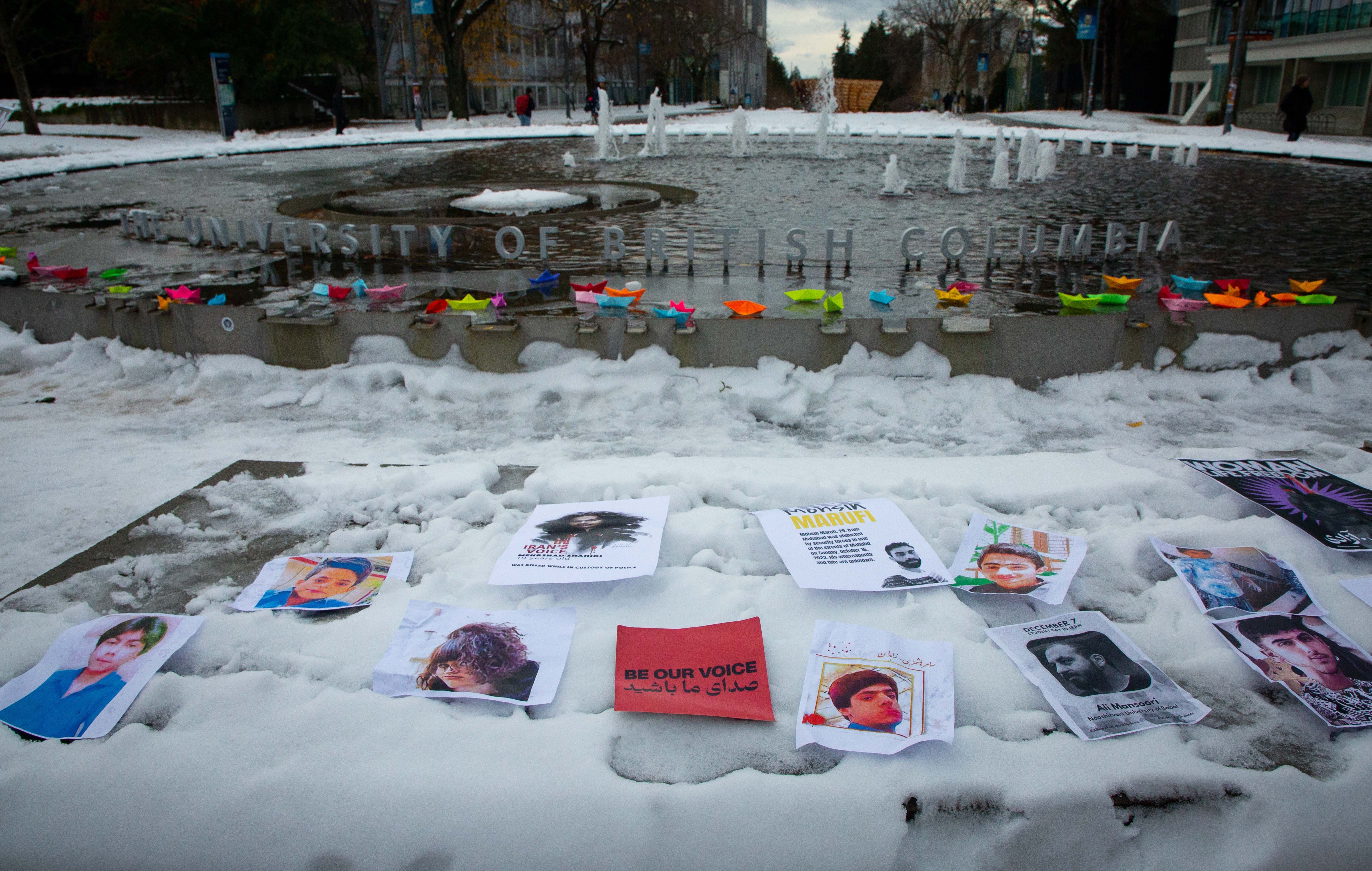 Images of young victims of state violence surrounded the fountain.