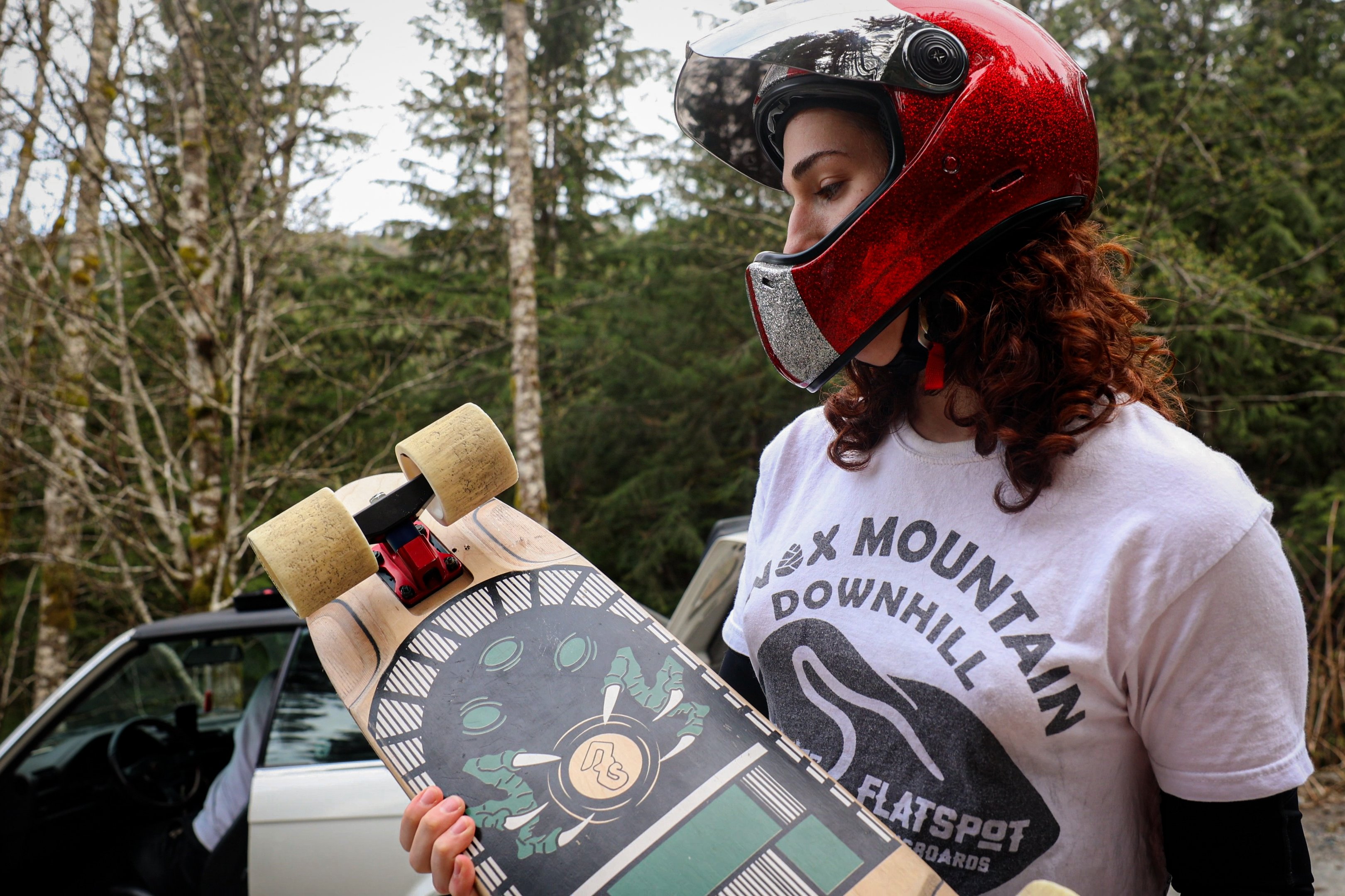 Gropper shows off their skateboard.