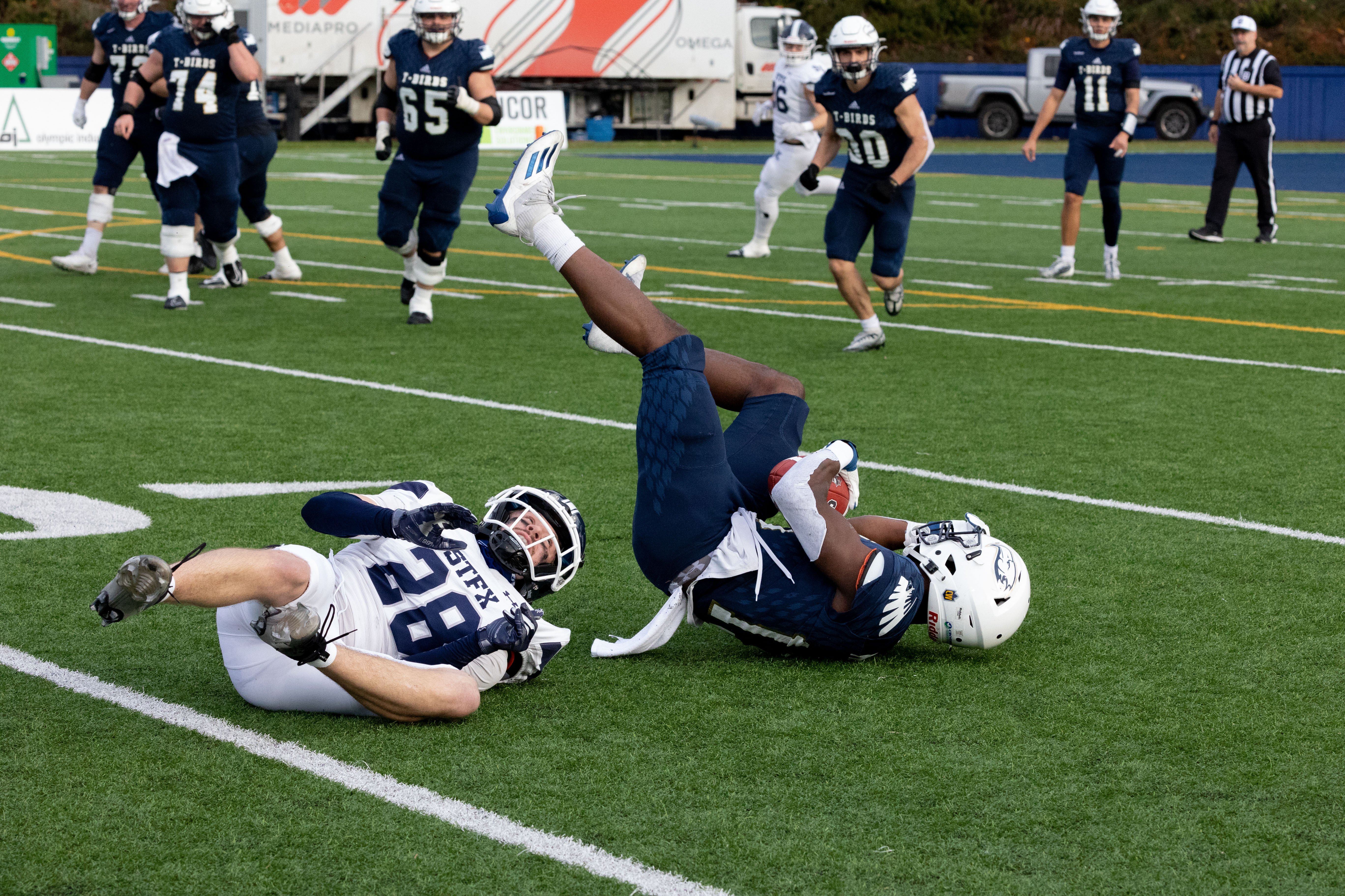 A T-Bird successfully catches the ball.