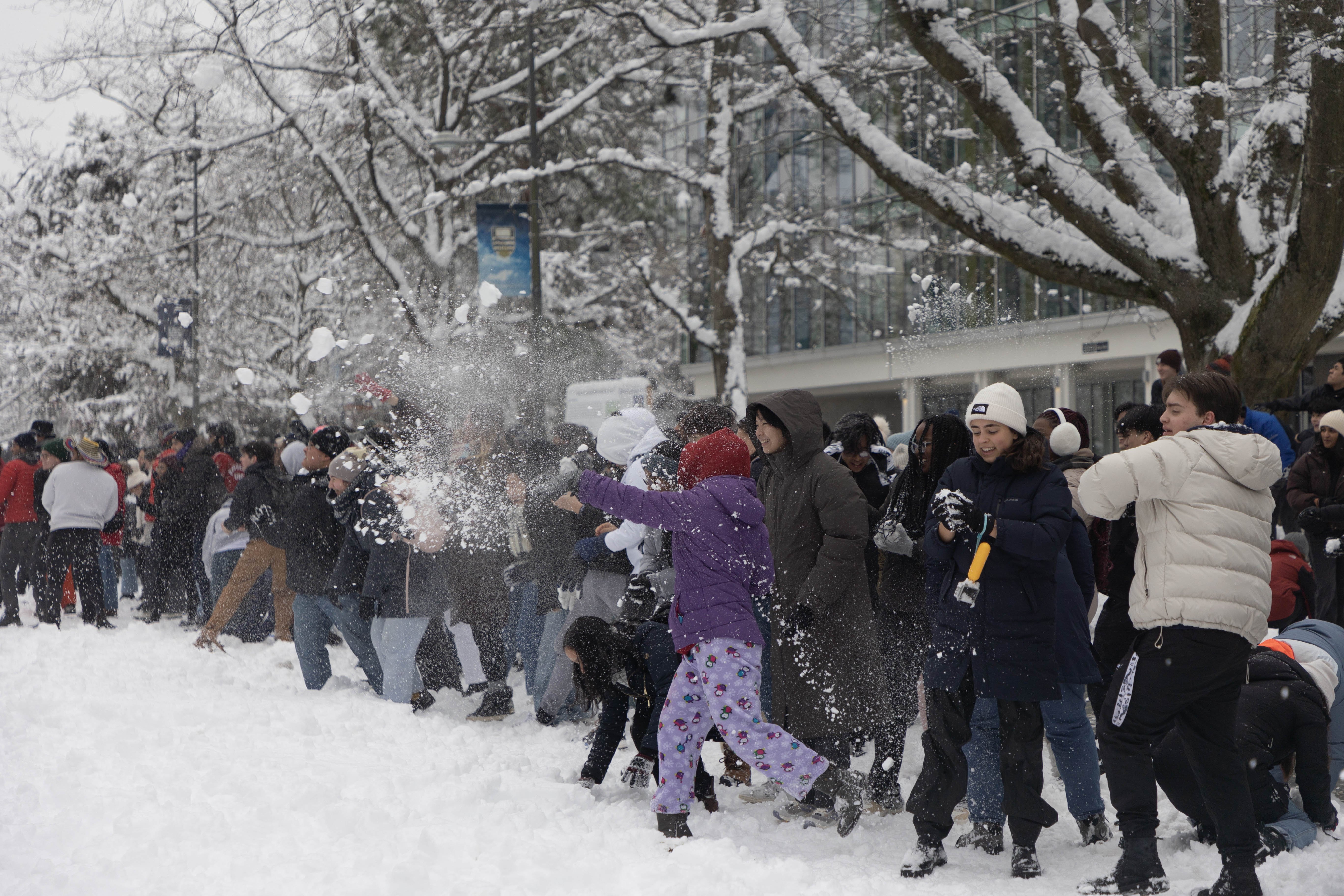 Students had close to 30 centimeters of fresh snow to make snowballs from.