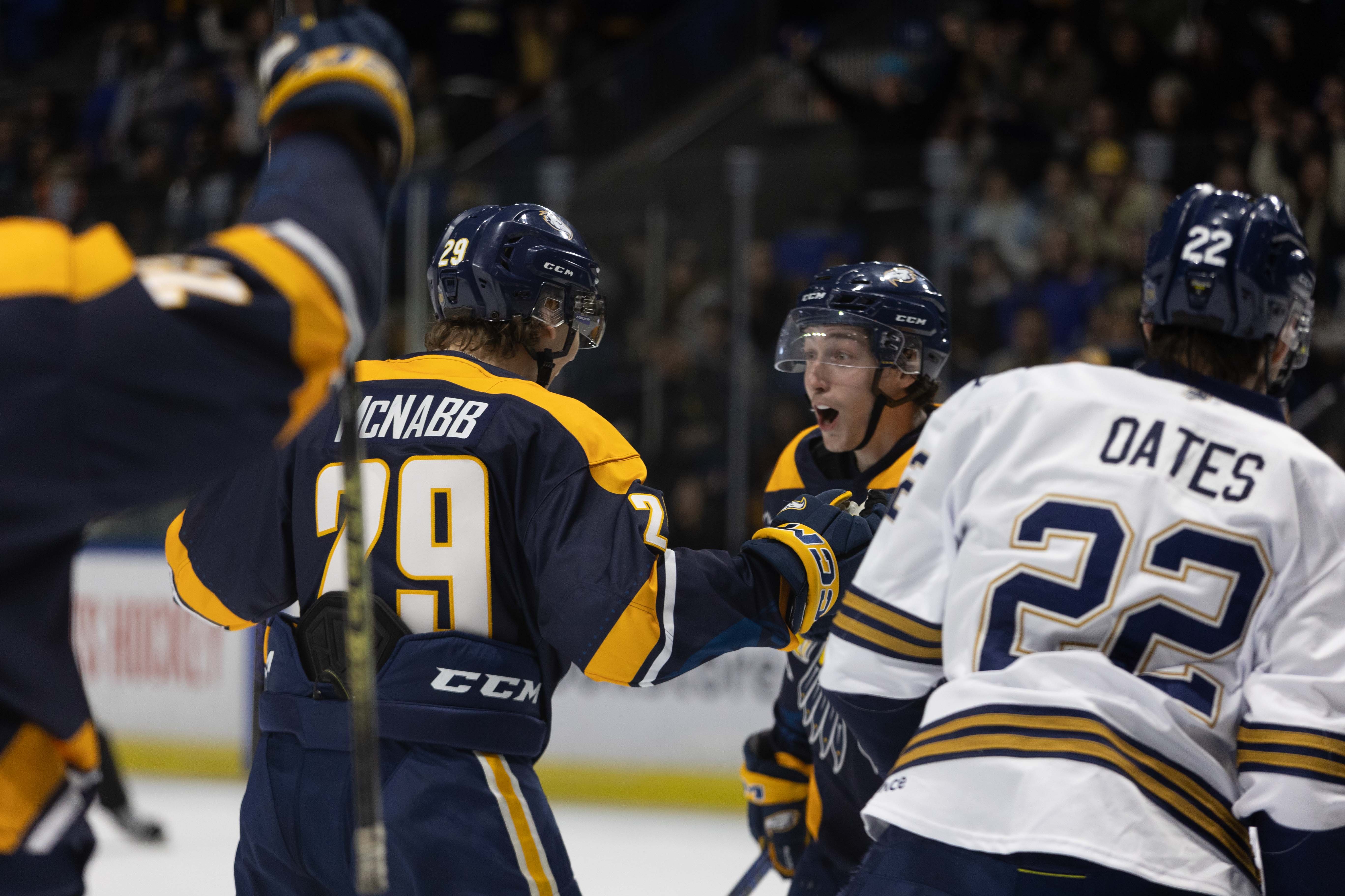 Cyle McNabb and Ty Thorpe celebrate a goal.