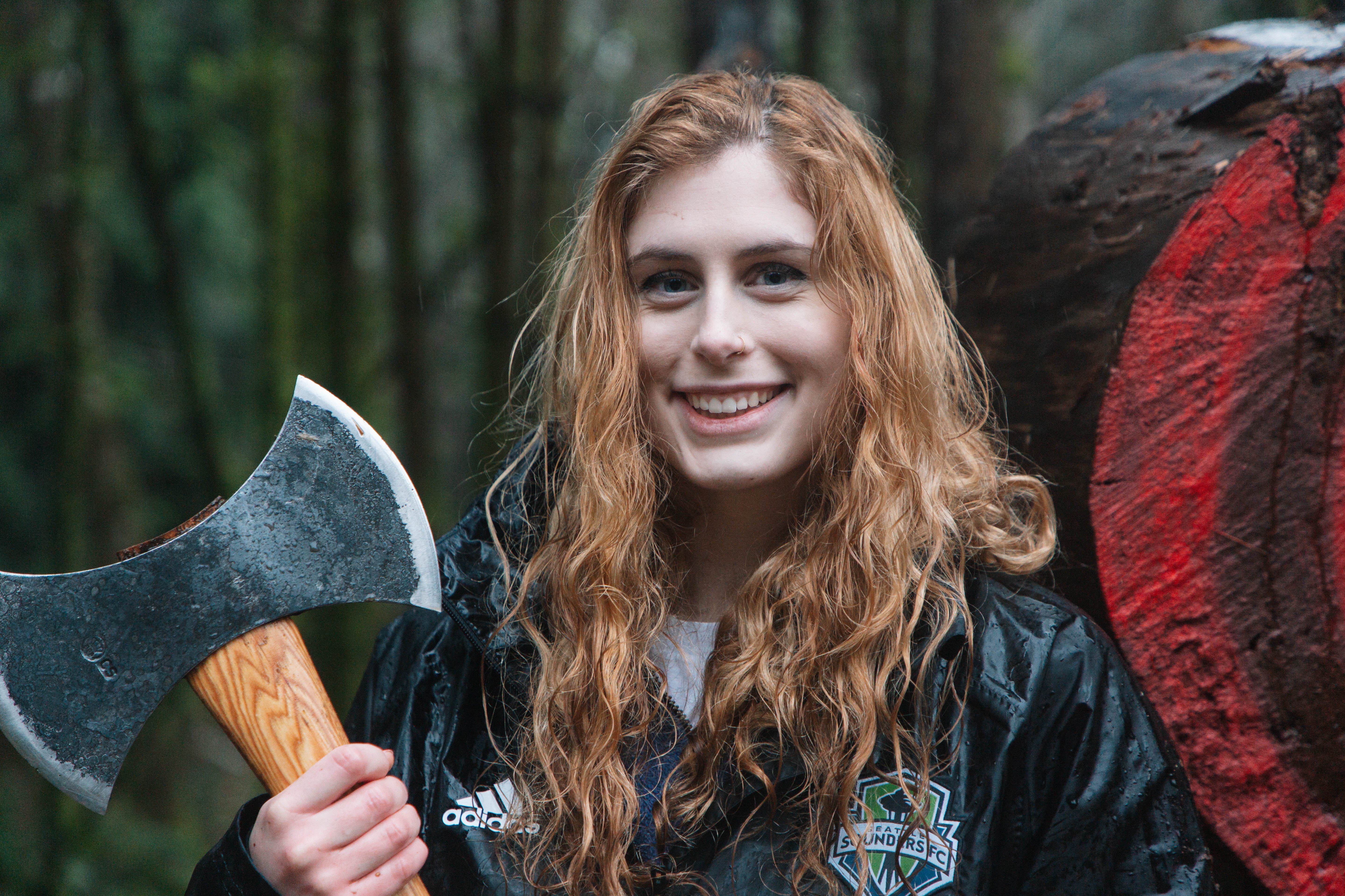 Haanen poses with Svetlana, her new double-sided axe.