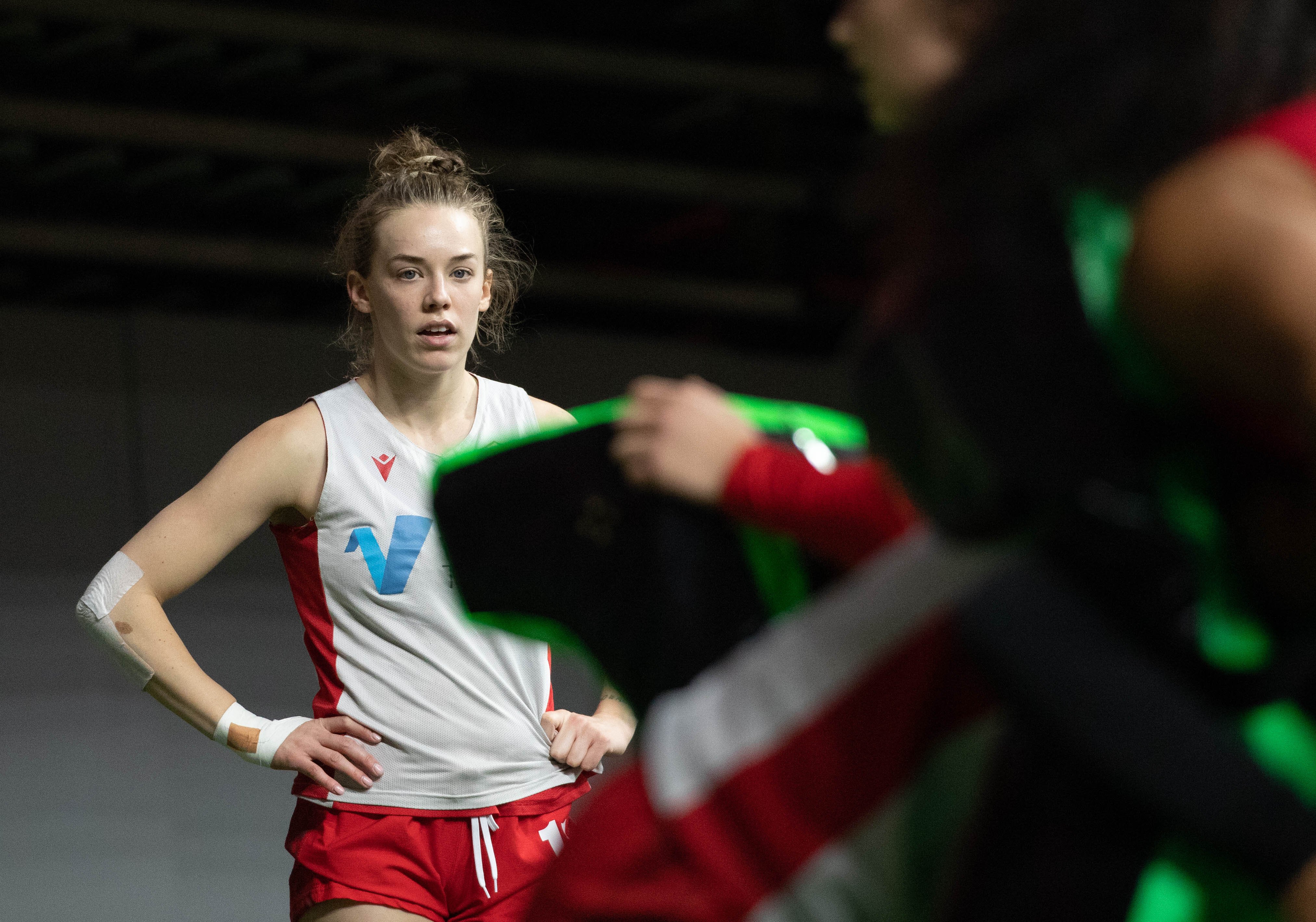 Logan warms up for Canada's final match of the tournament.