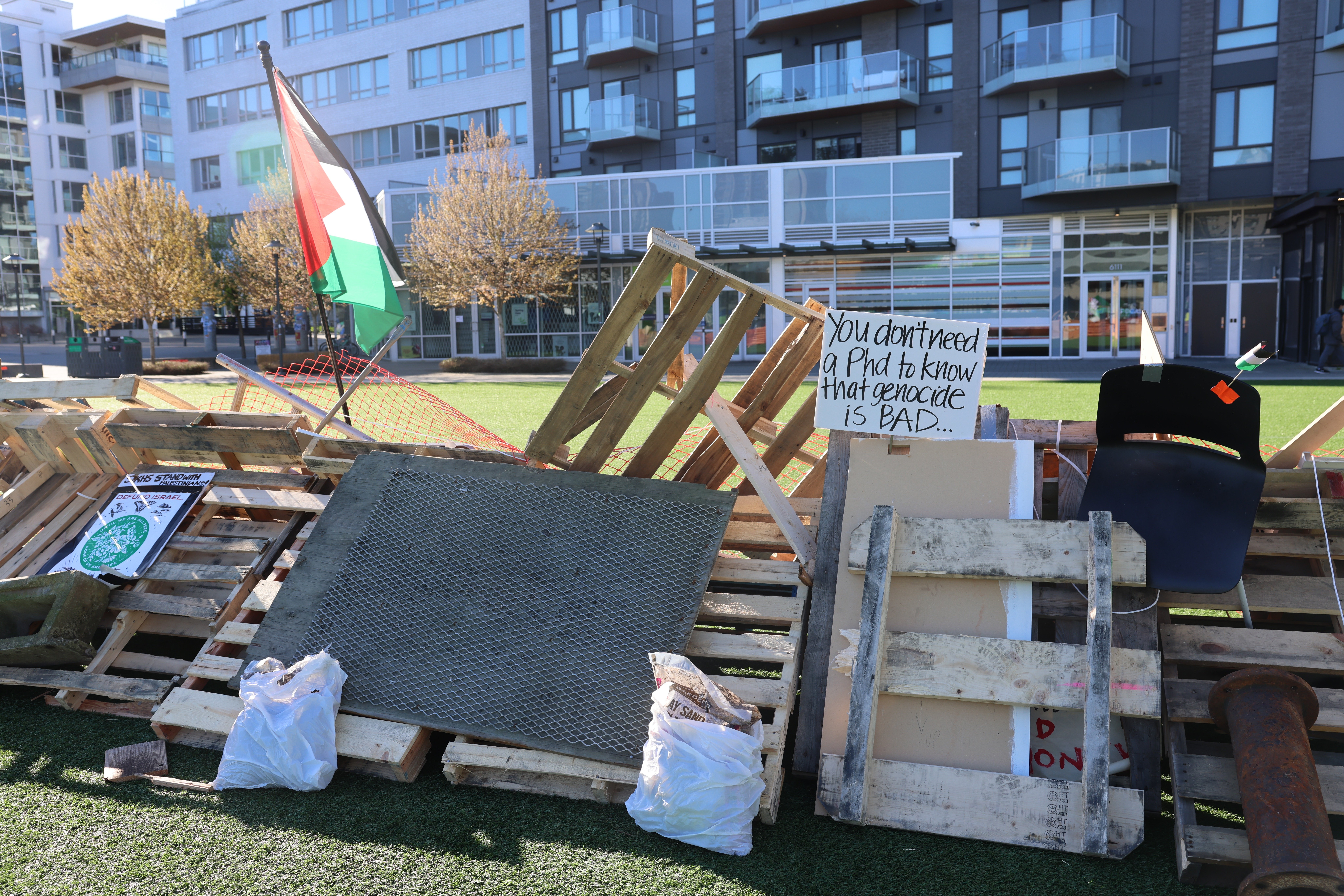 One side of the encampment's barricade.