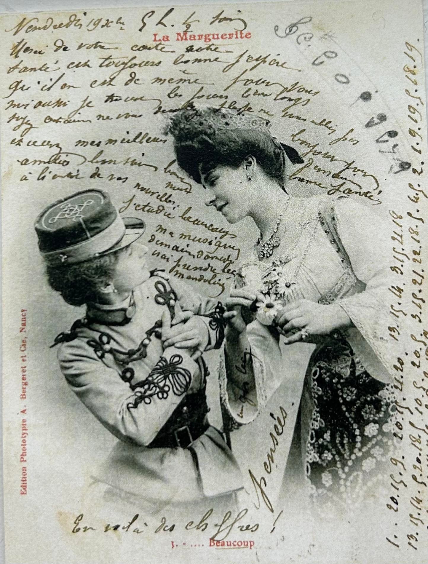 A postcard sent between two women in France in the 19th century.