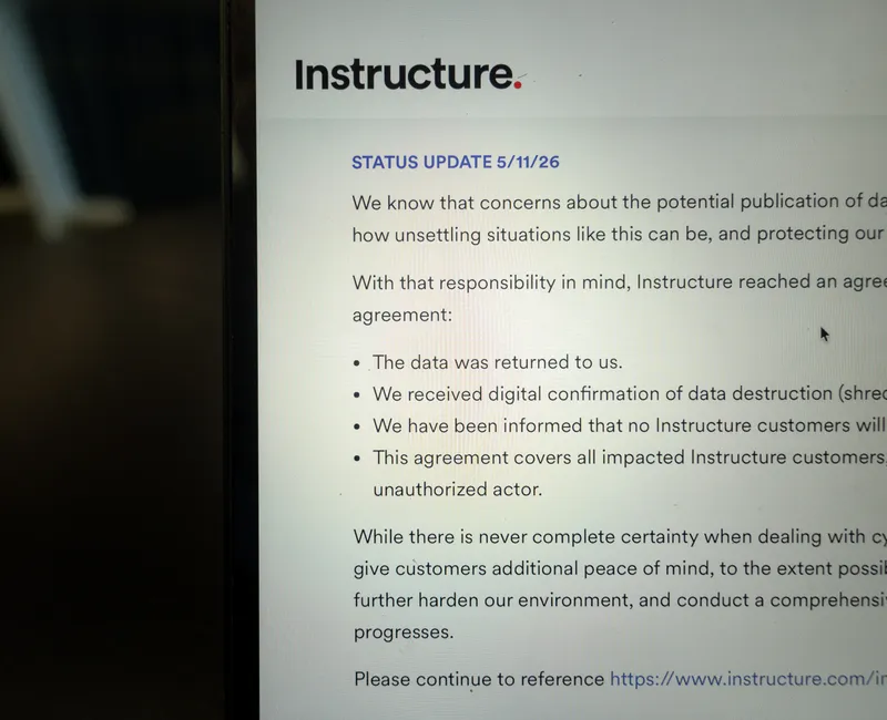 Two thirds of a laptop screen showing Instructure's statement on their website.